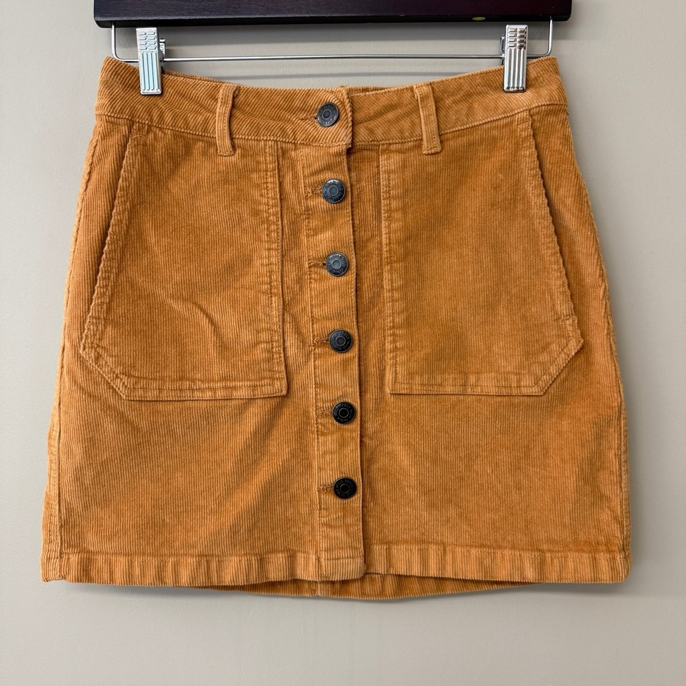 Wild Fable Women Brown Corduroy Button Front Mini Skirt Cotton Size 8 Pockets